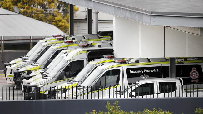 Ambulances ramped at the Princess Alexandra Hospital in Brisbane. Picture: Josh Woning