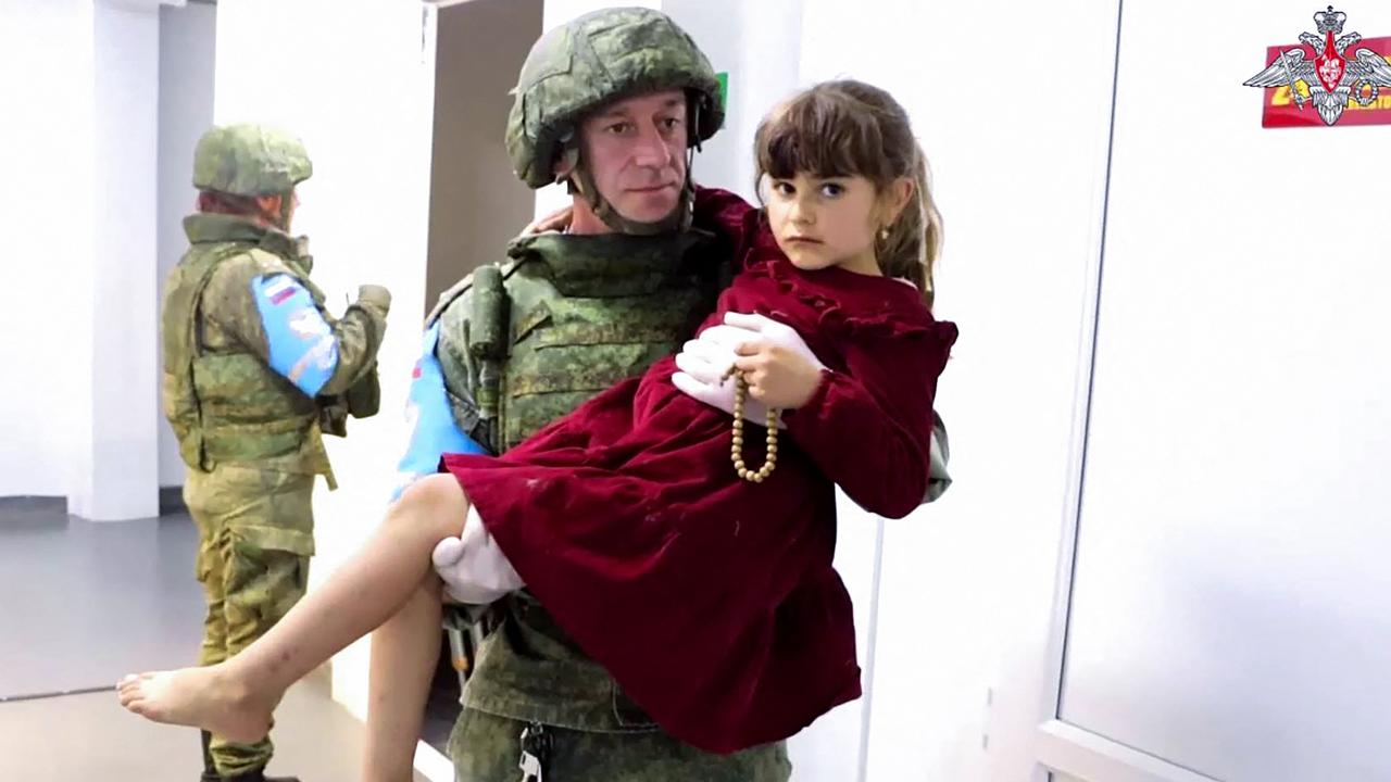 On September 20, 2023, Russian military medics help people in Stepanakert, as Azerbaijan renewed its offensive on the Karabakh region. Picture: AFP