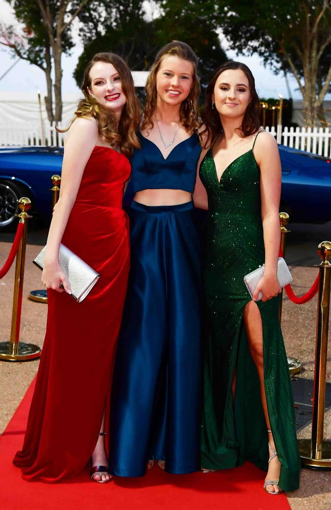 Georgia Sharry, Monika Gausel and Tayah Wilson at year 12 formal, Unity College. Picture: Patrick Woods.