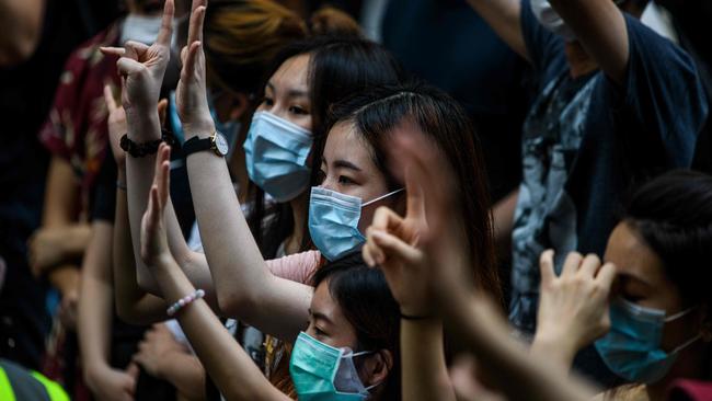 Protesters chant slogans during a rally against the new national security law in Hong Kong. Picture; AFP.