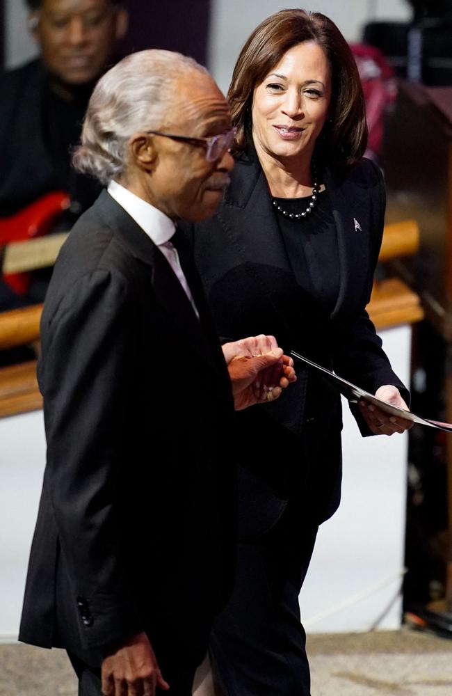 US Vice President Kamala Harris joins US Reverend Al Sharpton during the funeral service for Tyre Nichols at Mississippi Boulevard Christian Church in Memphis, Tennessee. Picture: AFP