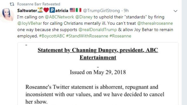 Roseanne re-tweeted this comment about boycotting the ABC.