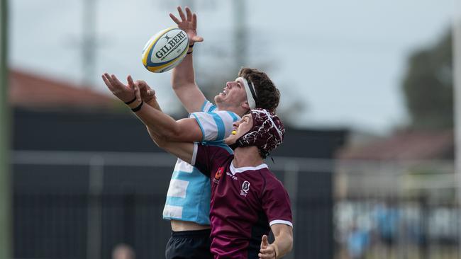 Action from the boys NSW II v Queensland 1 game as Will Potent wins a line out. Picture: Julian Andrews