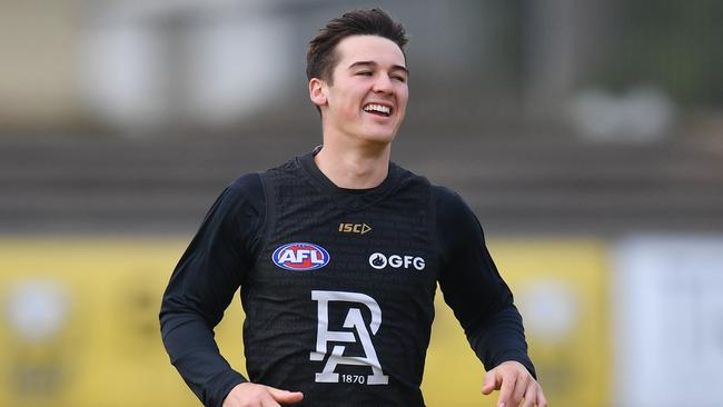 Connor Rozee in action at Power training on Tuesday. Picture: David Mariuz/AAP