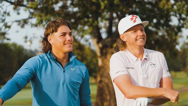 Brisbane Broncos Reece Walsh, pictured with golfer Cameron Smith, is about to start his own Youtube channel. Picture Supplied