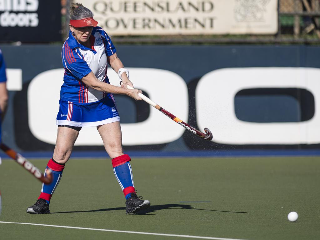 Andrea Truskinger of Rangeville against Norths in A4 women Presidents Cup hockey at Clyde Park, Saturday, May 27, 2023. Picture: Kevin Farmer