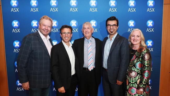 L to R. Richard White, WiseTech Global, Anthony Eisen, Afterpay, Chris Vonwiller, Appen, Aram Mirkazemi, Altium and Kirsty Godfrey- Billy from Xero at the ASX New Technology Index Launch. Picture: John Feder.