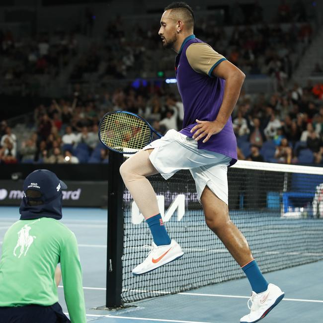 Nick Kyrgios of Australia celebrates a point with some nice high knees. Picture: Daniel Pockett/Getty Images