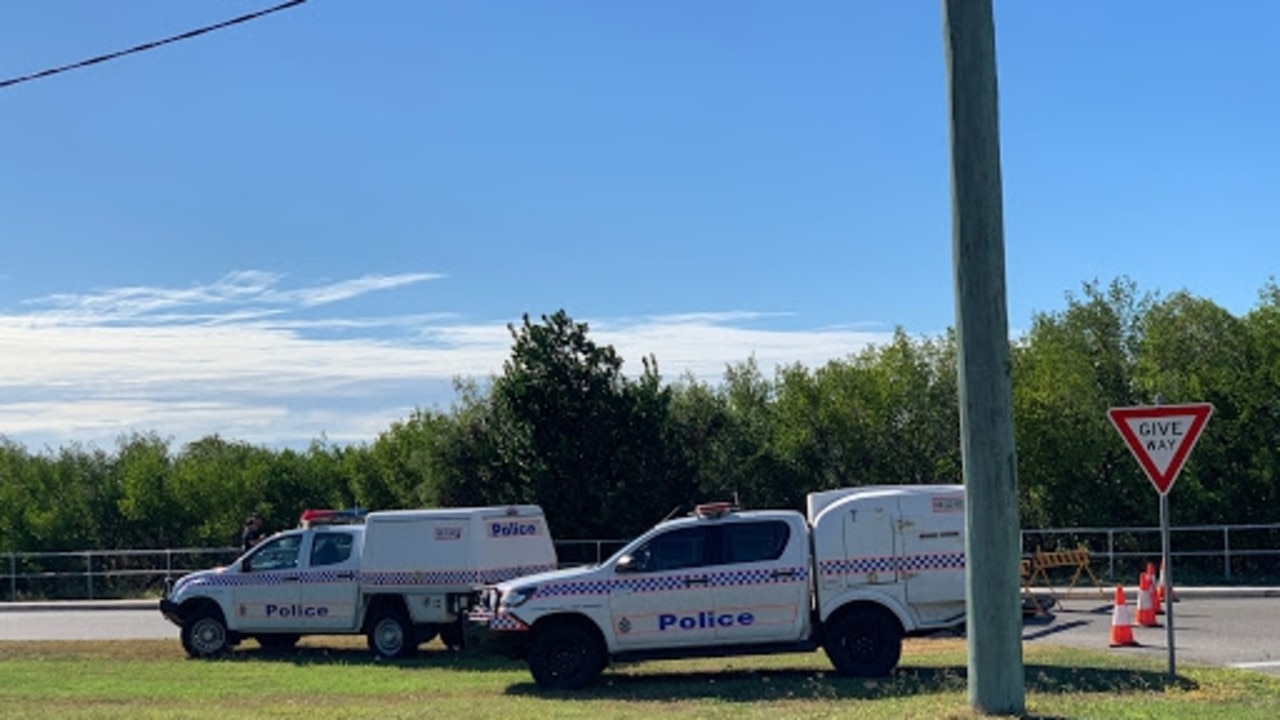 Police at the scene of a Bowen car crash and fire, near the intersection of Queens Rd and King St. Picture: Kirra Grimes