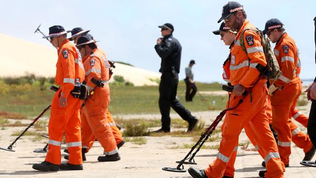 Police and SES searching near Salt Creek in the Coorong National Park last year. photo Calum Robertson