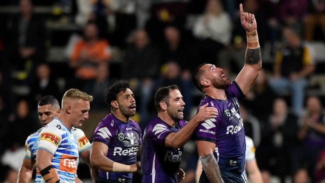 The Titans were unable to contain Storm’s big men Nelson Asofa-Solomona and Tino Fa’asuamaleaui. Picture: Getty Images.