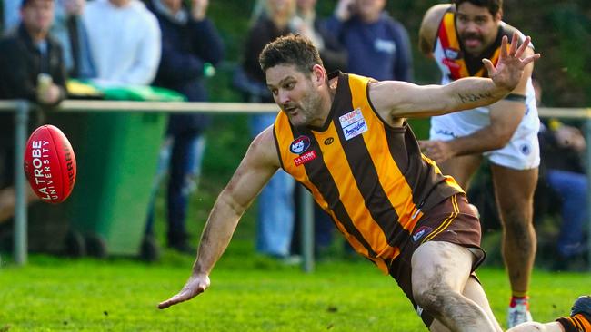 Brendan Fevola in action for Heidelberg West. Picture: NewsWire / Luis Enrique Ascui