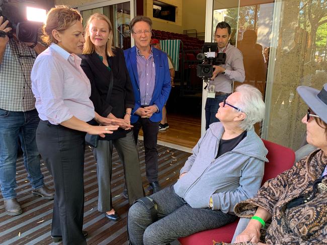 Jackie Trad touring the evacuation centre at Noosa. Picture: Patrick Billings