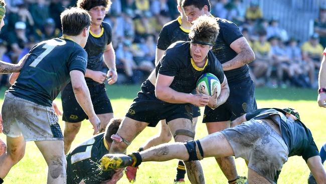 St Laurence's player Jake Kurbatoff, with Lachlan Rolls, left, not far away. Picture, John Gass