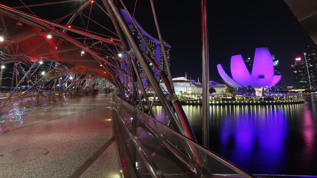 Singapore City’s Helix Bridge gives a beautiful view of the ArtScience Museum. Picture: Vanessa Hunter