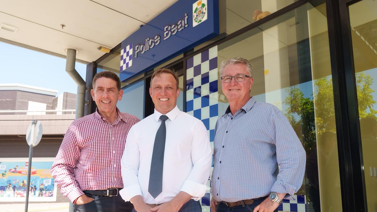 Deputy Premier Cameron Dick, Premier Steven Miles, and incumbent Mundingburra MP Les Walker have promised a $30 million boost to frontline policing. Picture: Supplied.