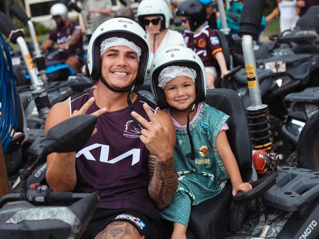 Reece Walsh and his daughter Leila. Picture: Broncos Digital