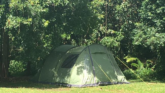 A tent that popped up at Woodwood Park on Pease Street, Manoora, on Thursday.