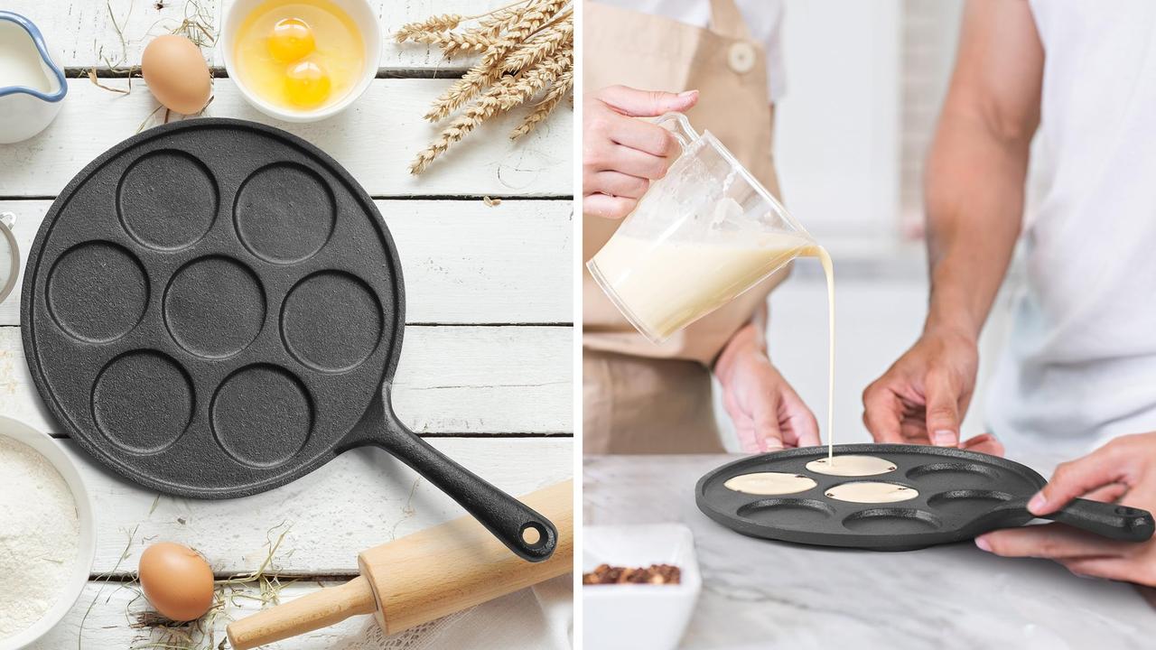 Commercial Chef Cast Iron 7-Hole Mini Pancake Pan. Picture: Amazon Australia.