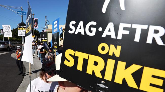 Striking SAG-AFTRA members and supporters picket outside Paramount Studios on day 95 of their strike against the Hollywood studios on October 16. Picture: Mario Tama/Getty Images/AFP