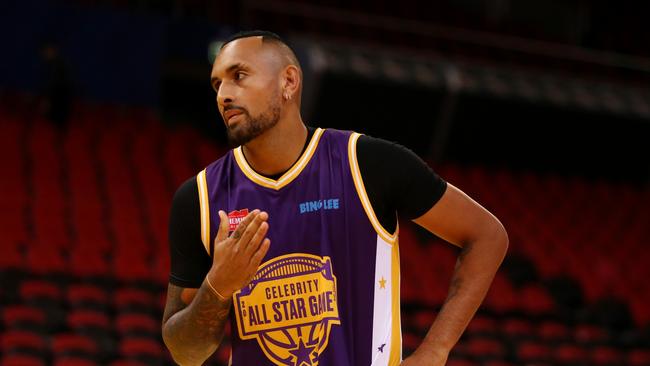 Nick Kyrgios warming up ahead of the Sydney Kings Starlight Celebrity Game. The tennis star has spoken out about his mental health in a new podcast. Picture: Jason McCawley/Getty Images)