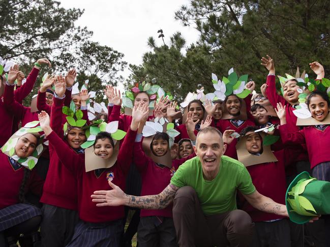 Author Andy Griffiths with students at Hume Anglican Grammar. Picture: Angela Walker