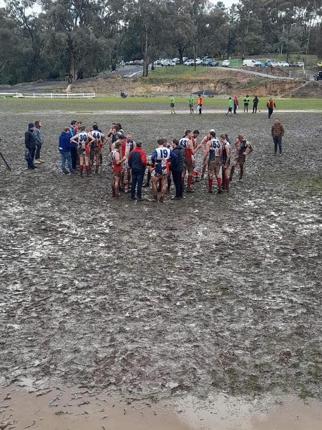 Muddy conditions at Houghton Districts during round 17 against Adelaide Lutheran. Picture: Houghton Districts Football Club