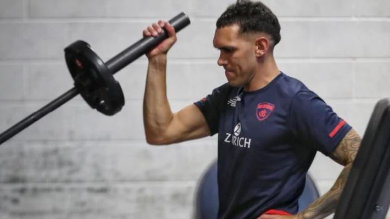 Harley Bennell in the gym at AAMI Park on Tuesday.