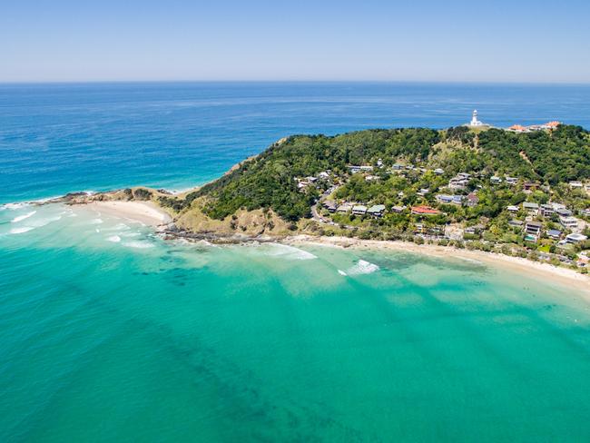 An aerial view of Wategoes beach in Byron Bay in New South Wales, Australia