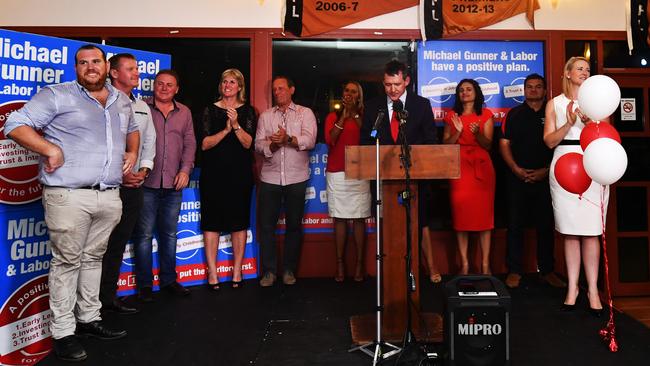 Kent Rowe (far left) at the Waratah Football Club after Labor won the 2016 election.