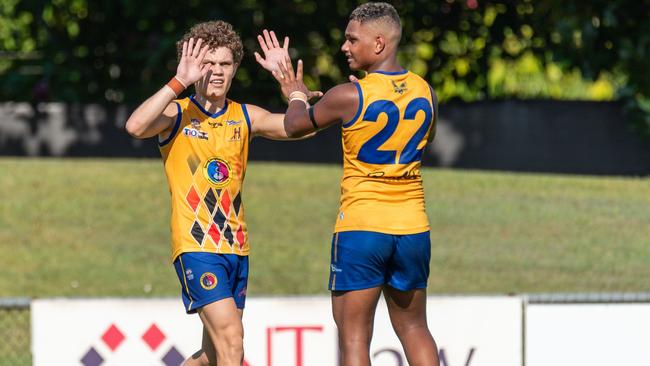 Nichols medallist Beau O'Connell and Stanley Tipiloura were important players for Wanderers. Picture: Chris Kent AFLNT/Media