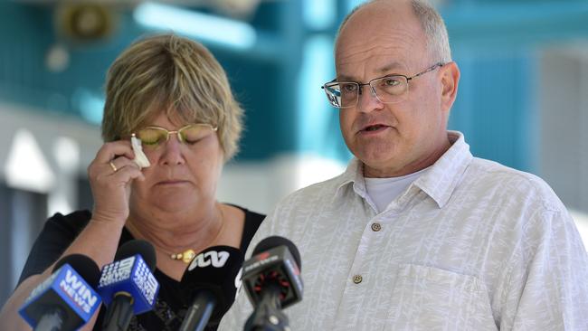 Sabine and Ulrich Orda, parents of missing Australian vet Lukas Orda, made an emotional plea to continue the search for the missing capsized Gulf Livestock 1. Picture: Matt Taylor