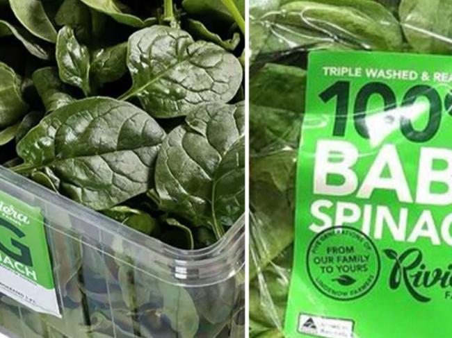 Riviera Farms Baby Spinach is among items recalled with several cases of toxic reactions to baby spinach products across Queensland. Picture: Supplied