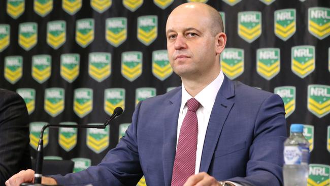 NRL boss Todd Greenberg addresses the media. Picture: Bob Barker