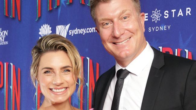 Simon Pryce with his eight months pregnant wife Lauren Hannaford at the Opening Night of Pippin held at the Sydney Lyric Theatre in Pyrmont.Picture: Christian Gilles