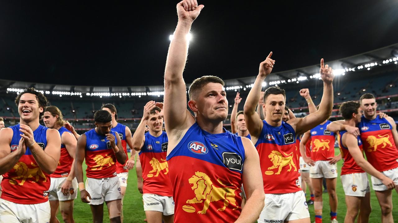 Dayne Zorko celebrates one of the club’s greatest wins. Picture: Quinn Rooney/Getty Images