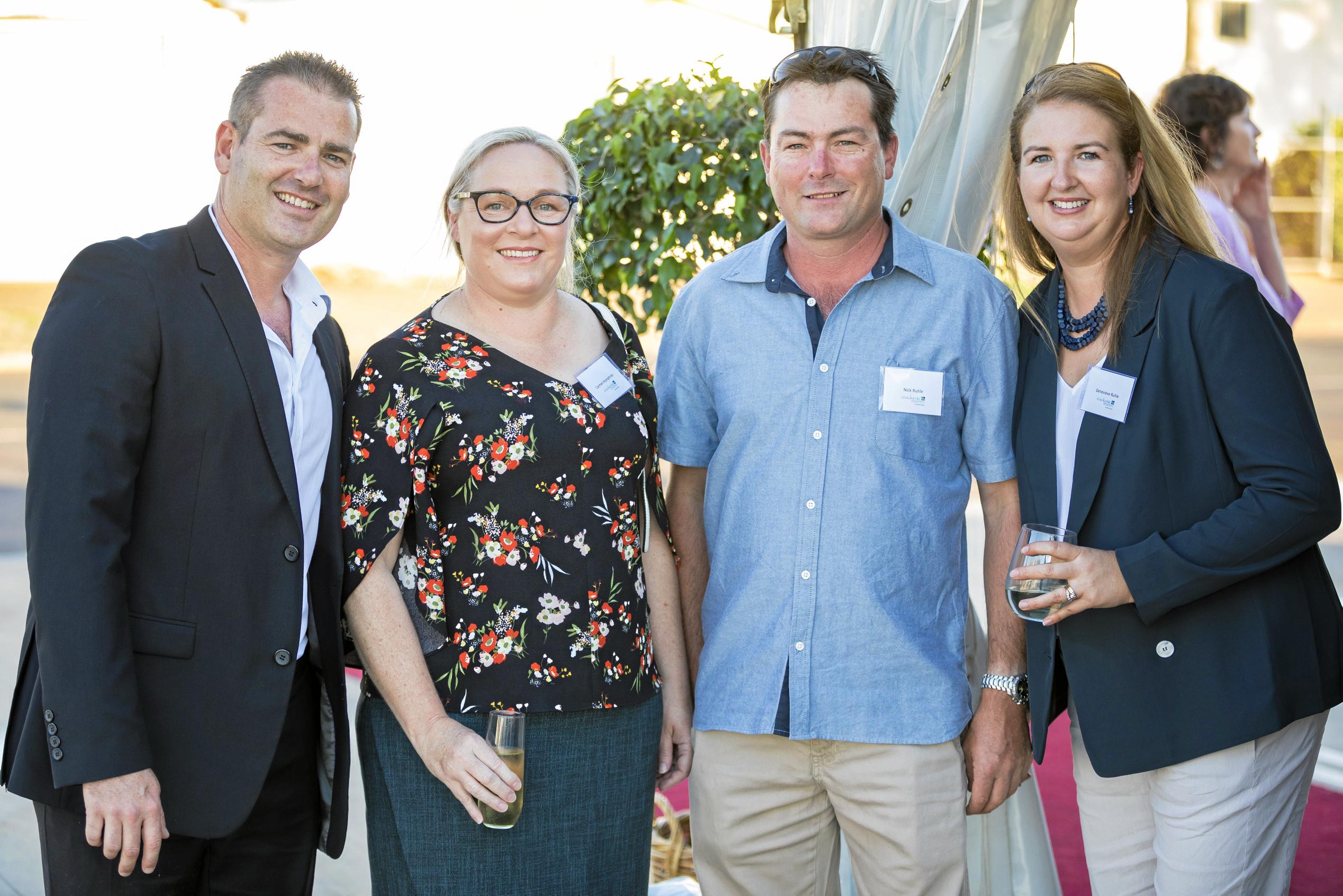 Enjoying the opening of the Seachange Toowoomba summer house in Harristown are (from left) Alex McMahon, Carmen Humphries, and Nick and Genevieve Ruhle. Picture: DK Photography