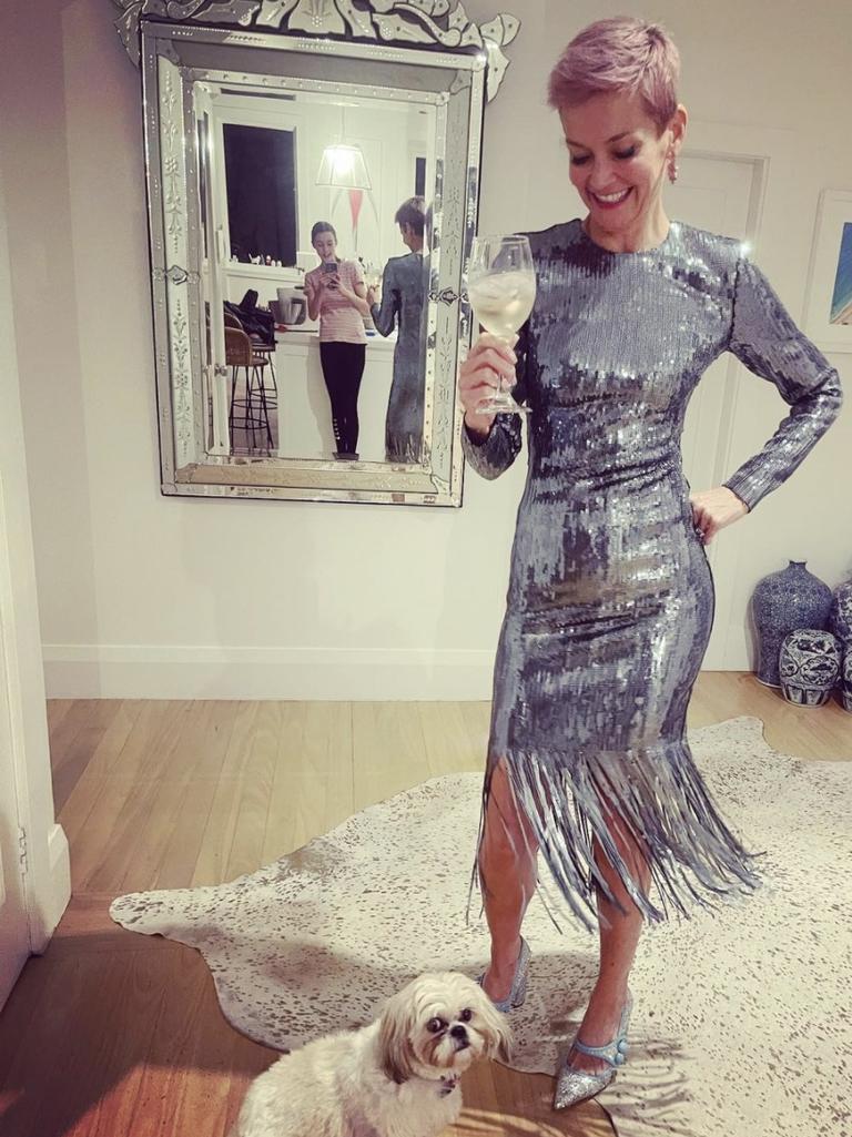 She spent the first night in lockdown in this silver Rebecca Vallance dress. Picture: Instagram/Jessica Rowe.