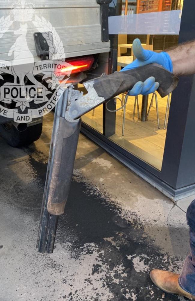 A 30-year-old man was allegedly in possession of a crossbow and shotgun when he was dramatically arrested by police at Coolalinga Hungry Jack's. Picture: NT Police