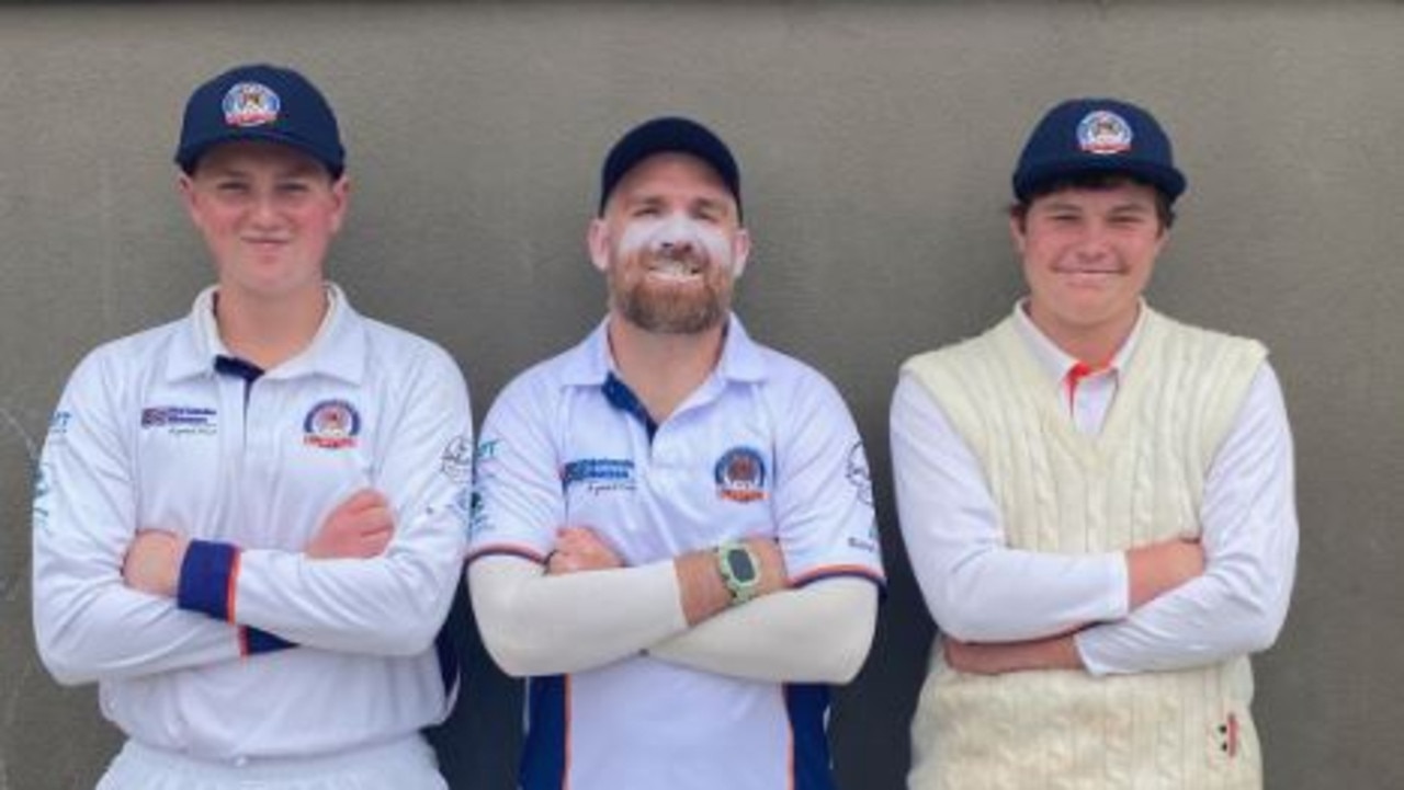 Collendina cricketers Ted Farrell, Stan Grazotis and Oliver Terhorst. Picture: Collendina Cricket Club.