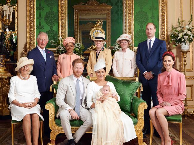 The royal family at baby Archie Harrison Mountbatten-Windsor’s christening in 2019. Picture: AFP.