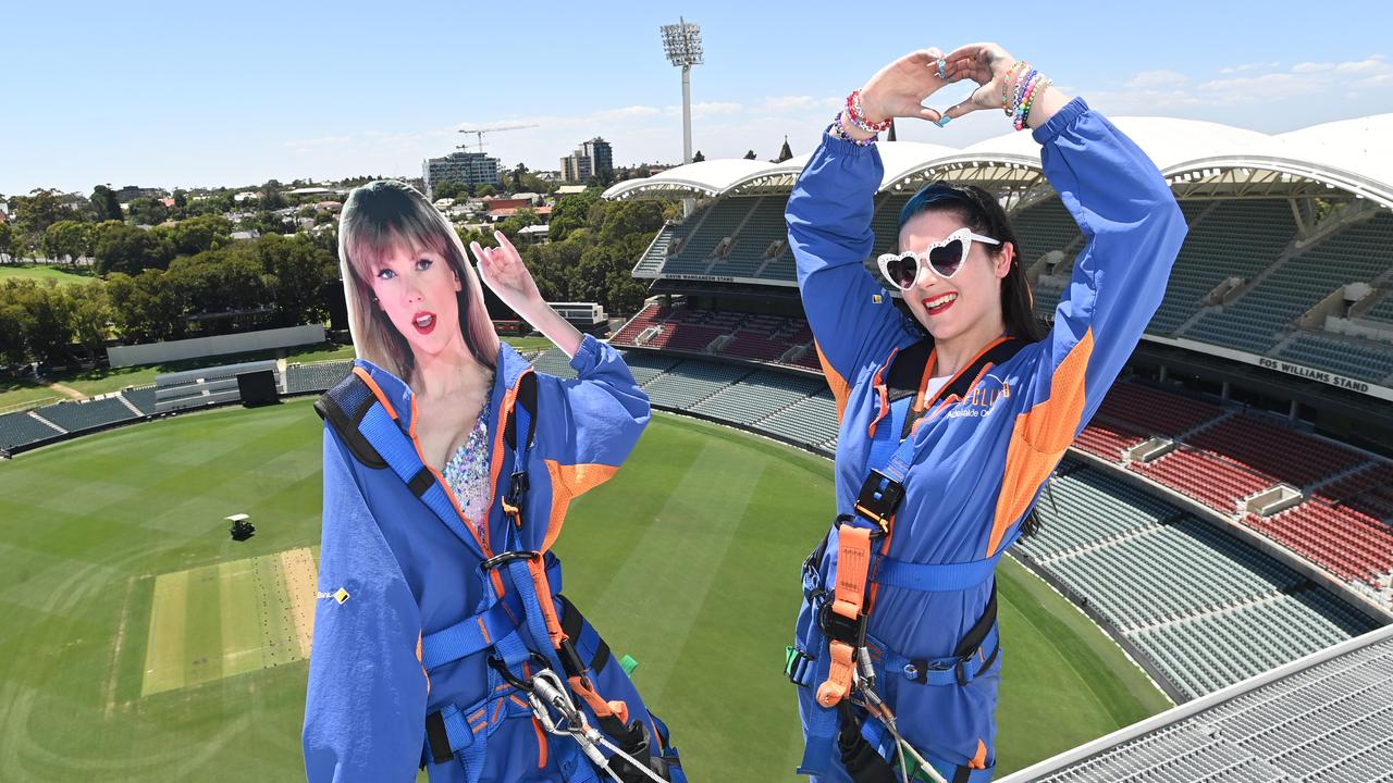 Taylor Swift at the Adelaide Oval Roof Climb with fan Justine Gaudreau-Fewster Picture: Keryn Stevens