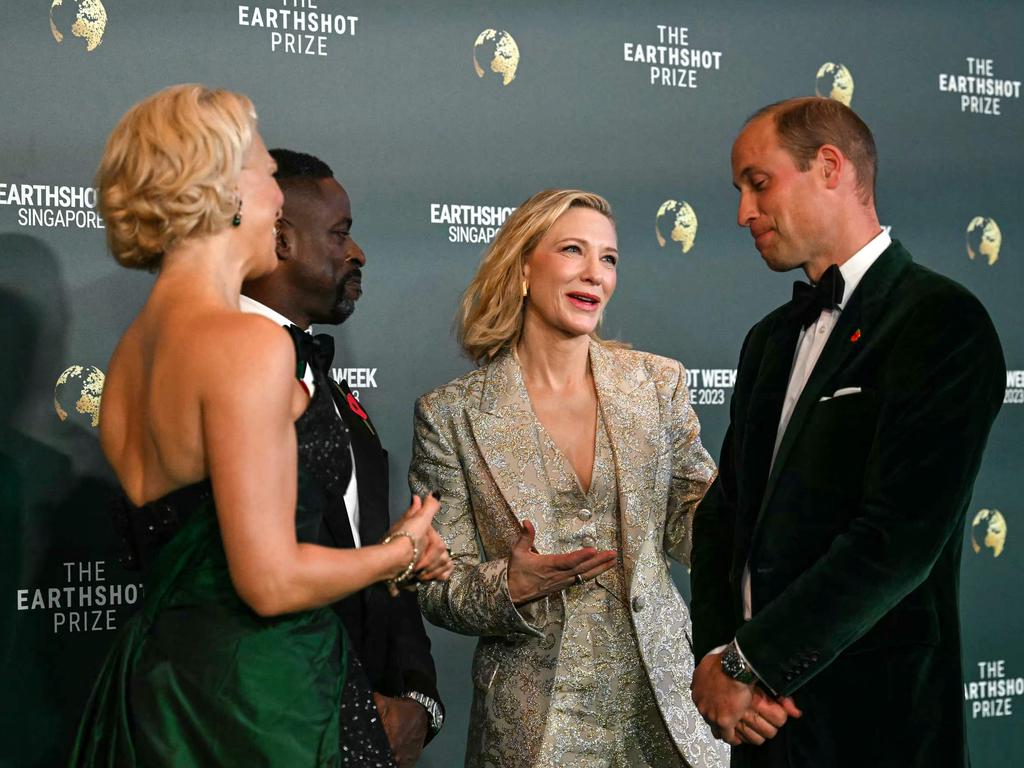 Prince William mingles with Cate Blanchett and co-hosts British actress Hannah Waddingham and US actor Sterling K. Brown. Picture: AFP