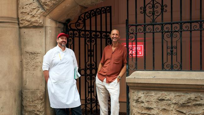 Mike Eggert and Justin Hemmes at the Good Luck Restaurant Lounge, Sydney. Picture: Mattia Panunzio