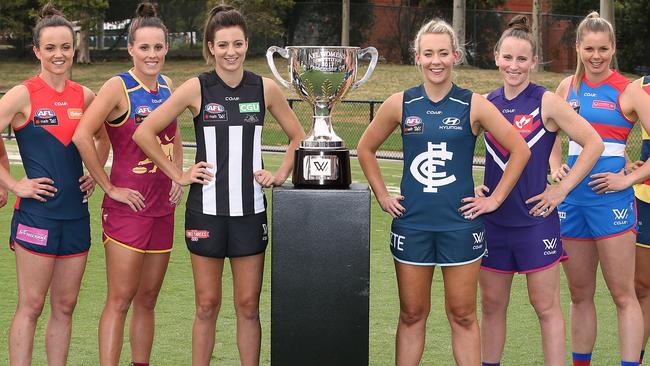 AFLW players at the season launch. Picture: Wayne Ludbey