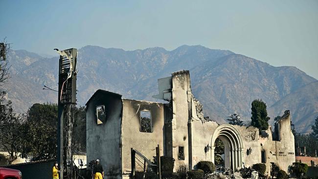 The Altadena Community Church lies in ruin destroyed by the Eaton Fire, in Altadena, California. Picture: AFP