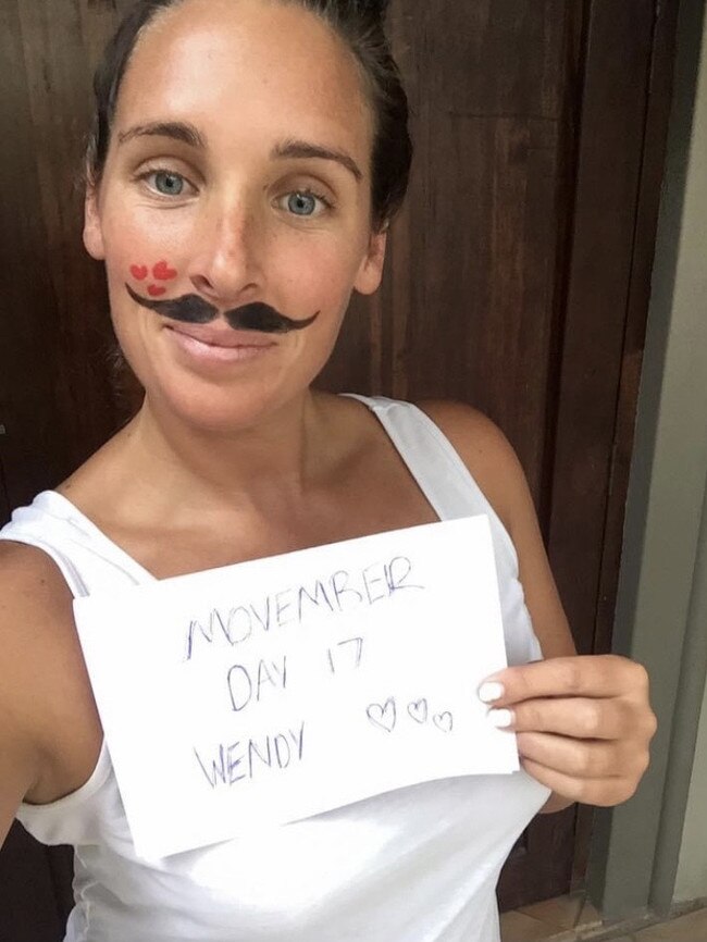 The 34-year-old, who coached water polo in South Africa and Zimbabwe, drew a moustache on her face for a month to raise money. Pic: Supplied