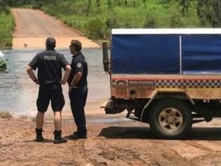 Police at Moyle River crossing between Peppimenarti and Palumpa, where a 12yo girl is believed to have been attacked by a crocodile. Picture: NT Police