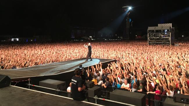 Peter Garrett performing out front of Midnight Oil at Ostrava Festival, Czech Republic in 2017. Picture: Ben Lyon