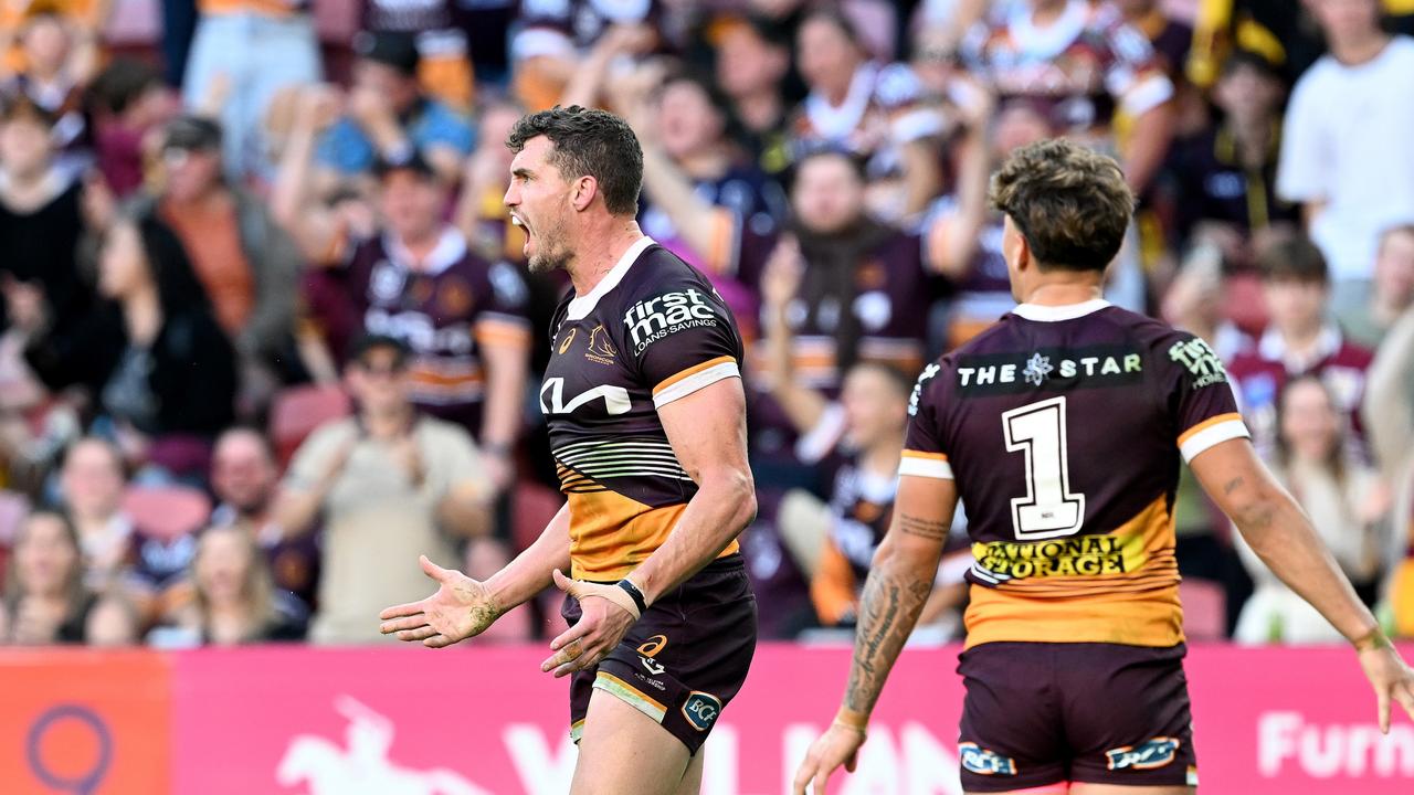 Corey Oates is closing in on Broncos legend Steve Renouf as Brisbane’s greatest tryscorer. Picture: Getty